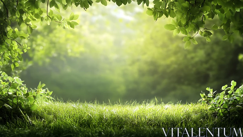 Natural garden scene with foliage canopy and manicured grass area