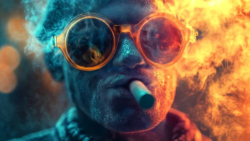 Smoke-lit dreamer in neon fire and frost soaked goggles.