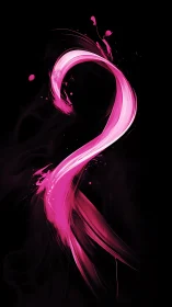 Curved pink paint streak forming abstract question shape.