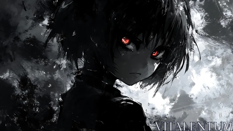 Crimson eyes carve through charcoal storms of painted night