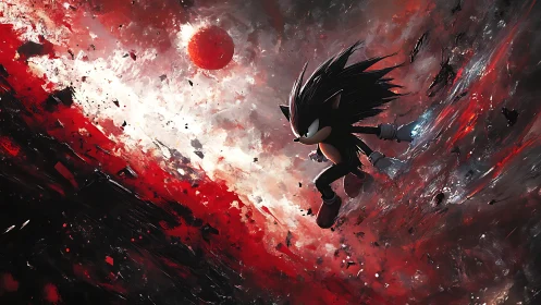 Heroic hedgehog dashes through a fiery cosmic storm.