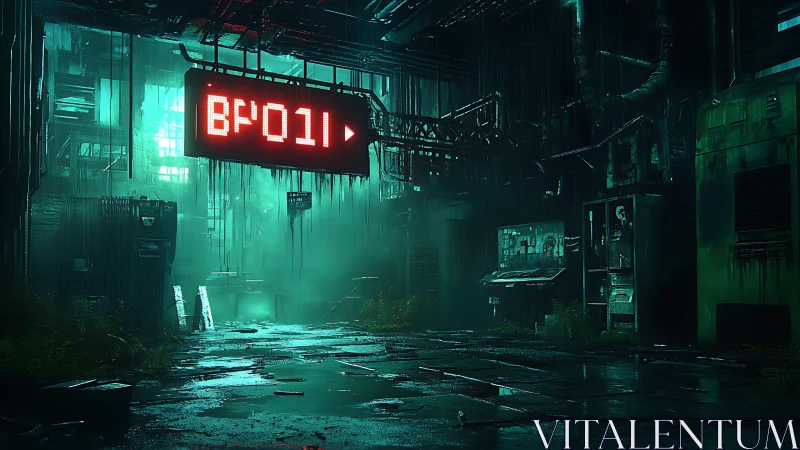 Neon rainfall corridor in derelict industrial data alleyway.