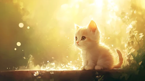 Backlit kitten rendered in warm atmospheric digital painting