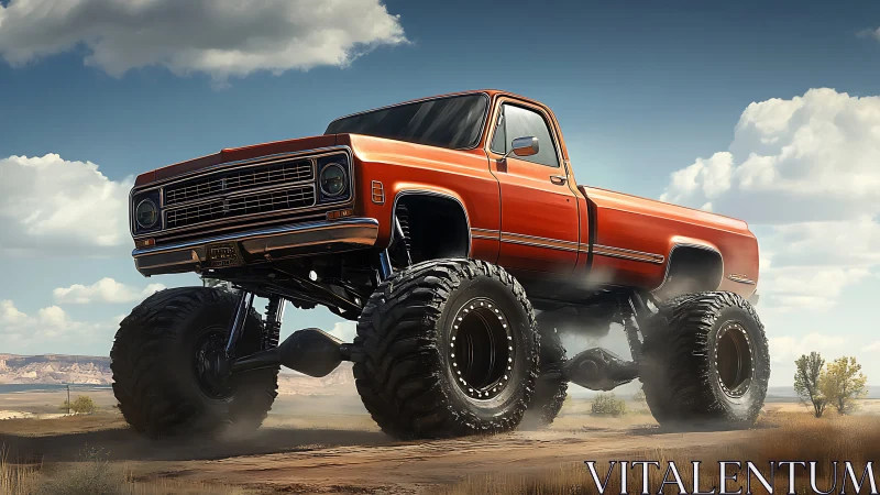 Old-school monster truck munches desert dust and daylight