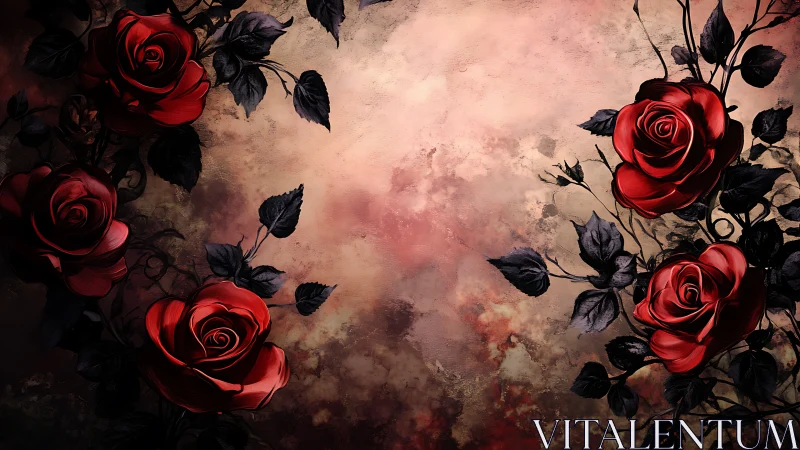 Deep Red Roses Against Textured Burnt Backdrop.