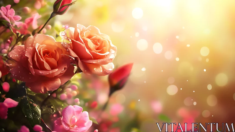 Rose specimens with bokeh background under diffused illumination.