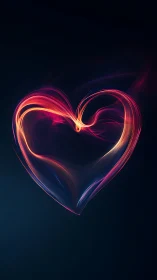 Glowing Neon Heart Outline Against Dark Background.
