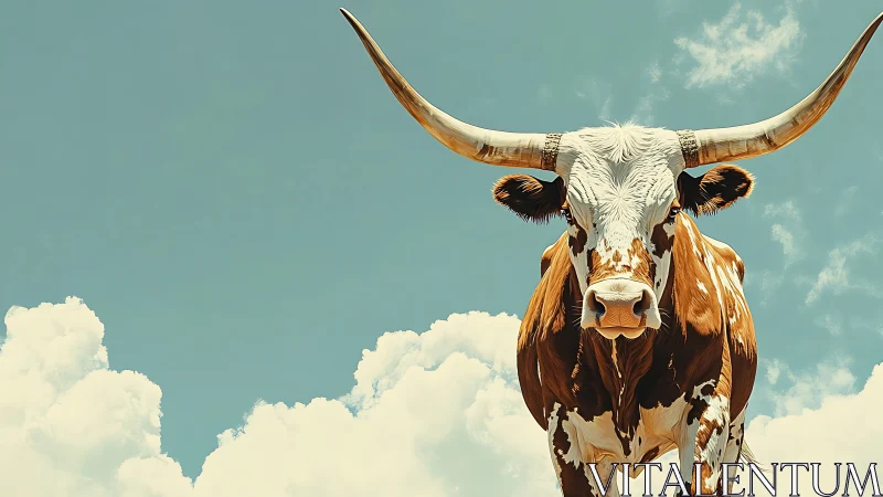 Longhorn monarch balances sky, clouds, and quiet power