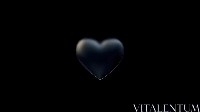 Shiny Black Heart on Minimalist Dark Background, Modern Art.