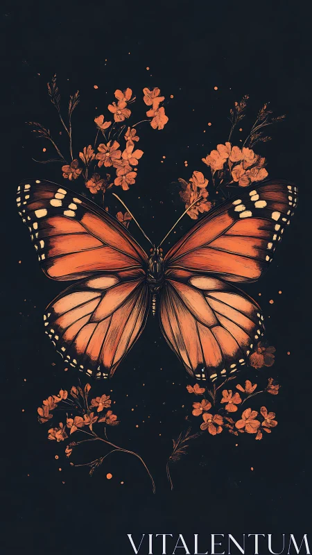 Monarch butterfly glows among delicate orange blossoms.