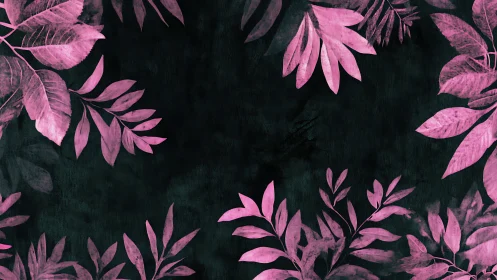 Pink botanical foliage frames dark textured center field