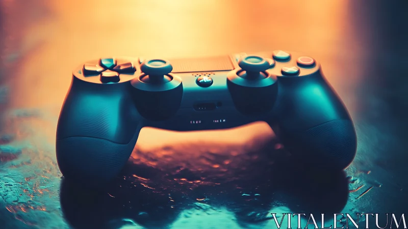 Gaming controller rendered through neon studio lighting.