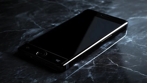 Sleek Black Smartphone on Dark Marble Surface