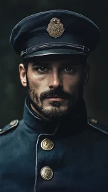 Steady gaze of a uniformed officer shines with quiet resolve