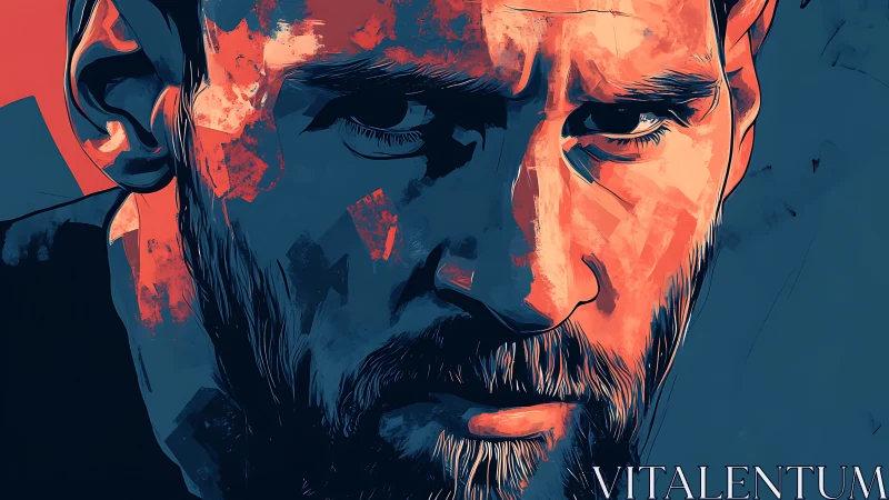 High-contrast polygonal portrait in duotone chromatic tension.