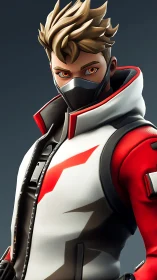 Masked hero stands ready in sleek red and white jacket