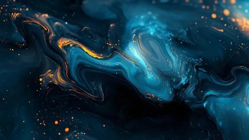 Starlit ink rivers swirling through a midnight skyscape.