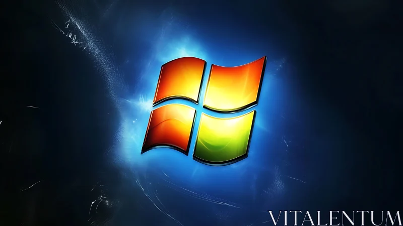 Glowing window logo floating in a soft electric blue halo.