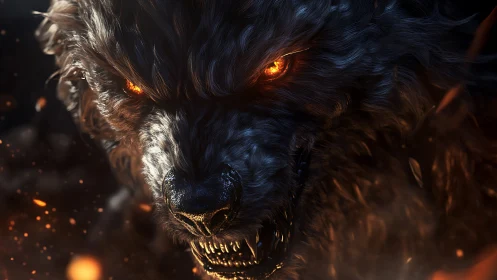 Infernal lupine close-up renders molten-eyed beast in detail