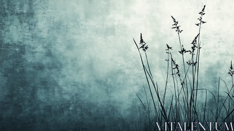 Whisperweed silhouettes leaning into a frosted hush sky.