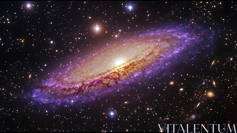 Edge-on spiral galaxy glows with violet star-forming halo