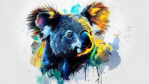 Koala portrait explodes with neon watercolor energy