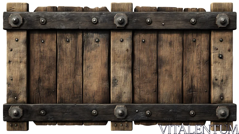 Rectangular wooden plank panel with dark metal bracing.