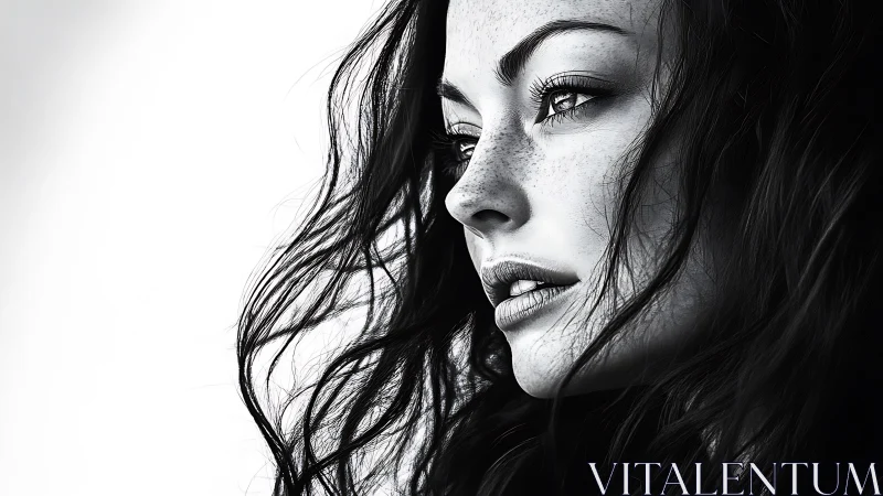 High contrast monochrome portrait of woman in profile.