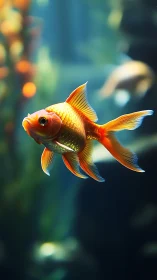High-contrast goldfish portrait with shallow depth of field and bokeh
