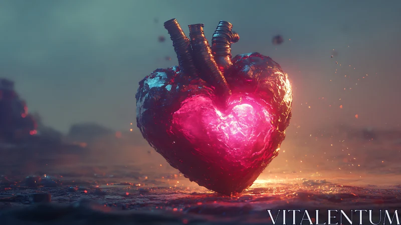 Glowing Heart in a Mystical Landscape