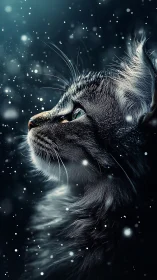 Cat's Luminous Gaze. Cosmic Whiskers Against Starlit Darkness