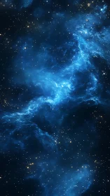 Dreamy blue nebula river drifting through starry night sky.