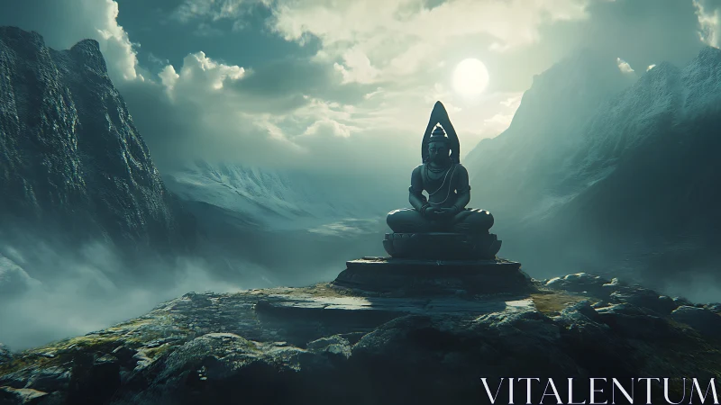 Silent mountain sage resting beneath a brooding sky.