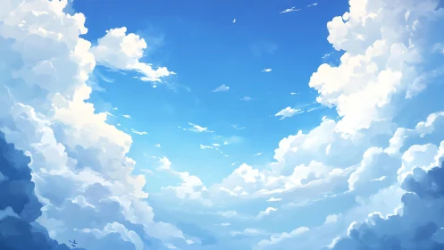 Skyward corridor of clouds quietly frames a painted noon