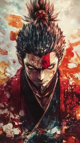 War-torn samurai portrait rendered with dynamic brush textures