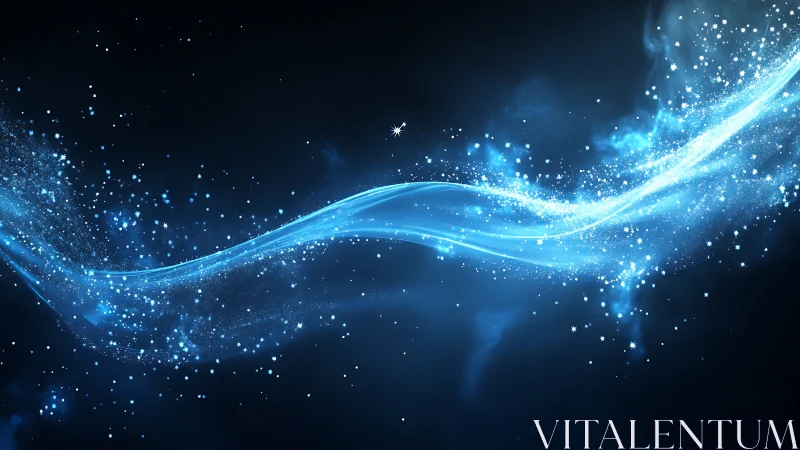 Shimmering blue energy stream across deep cosmic void.