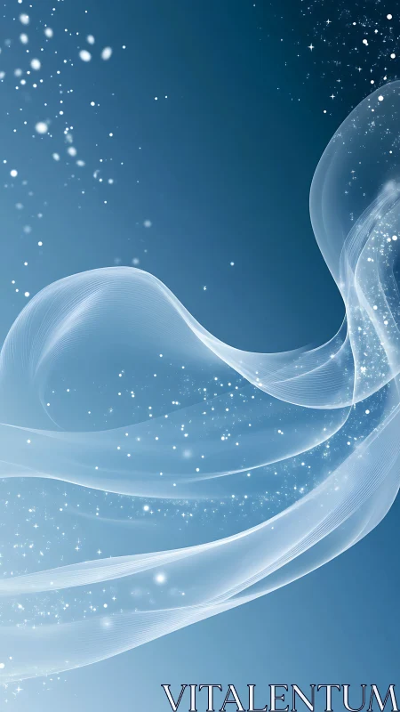 Glistening white ribbons of light drift gently across blue space