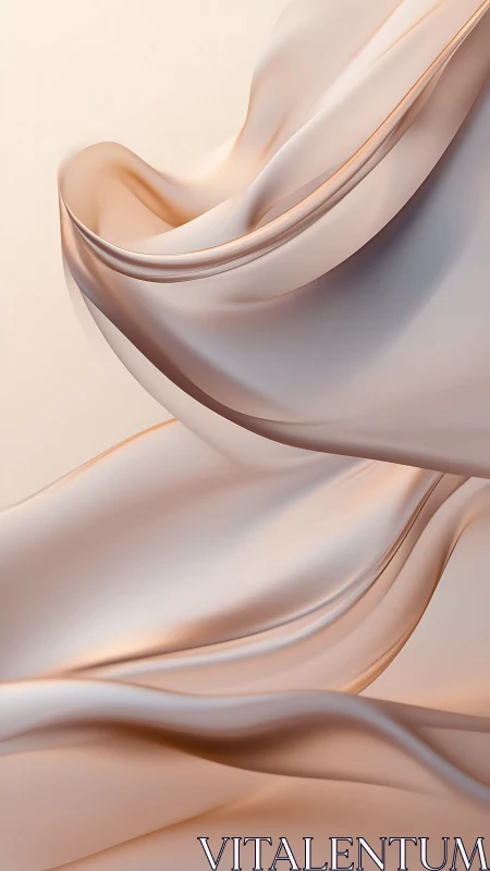 Silk waves flow through soft peach minimal abstract space.