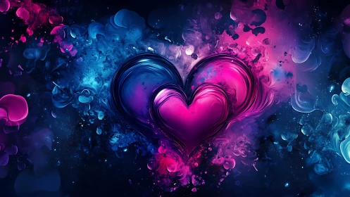 Neon Heart Explosion: Love Pulses Through Cosmic Nebula.