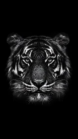 Tiger face rendered in high contrast monochrome portrait
