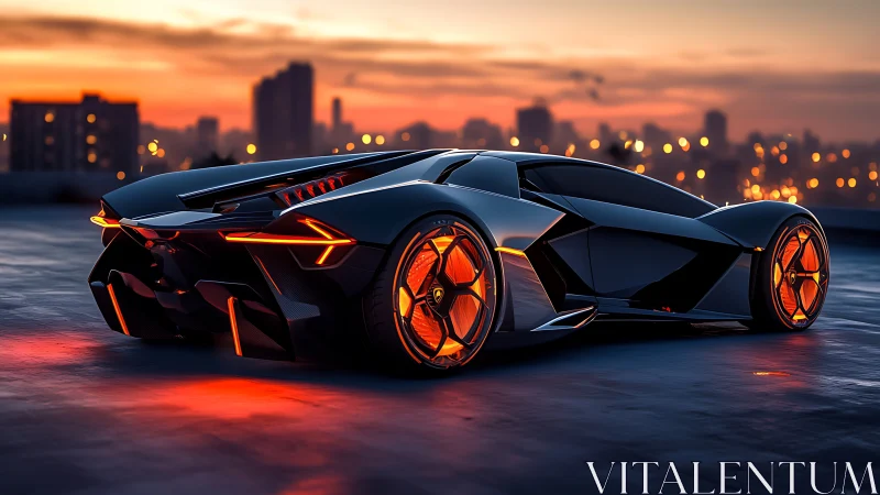 Midnight hypercar illuminated by molten neon rims.