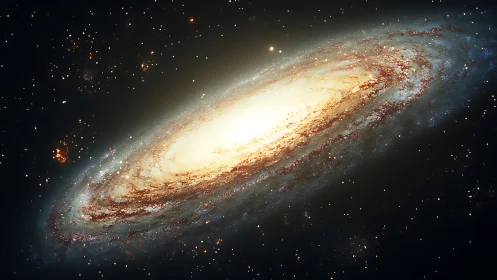 Spiral galaxy glows in deep space with luminous starfields