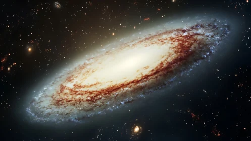 Spiral galaxy rendered with inclined disc and dense core