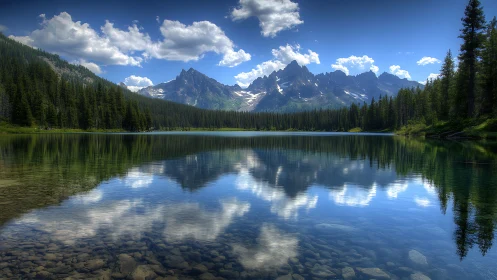 Alpine lake mirrors jagged mountain ridge in high-resolution clarity