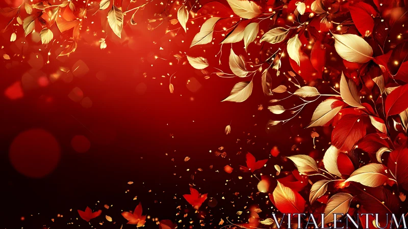 Red and gold foliage frames a gradient background space