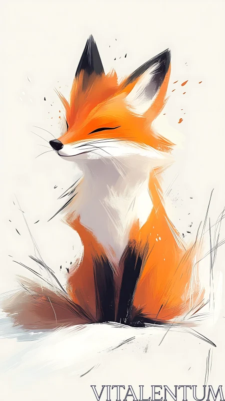Stylized digital fox portrait captures serene minimal composition