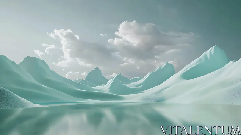 Glacial dreamscape of teal mountains mirrored in quiet water.