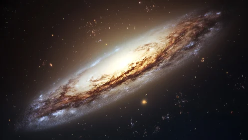 Spiral galaxy drifts like a glowing ember across deep space