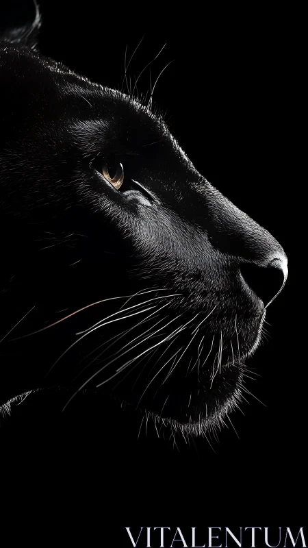 Black cat profile with luminous eye against dark background