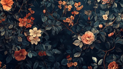 Moody Garden of Orange Blooms Dancing in Darkness